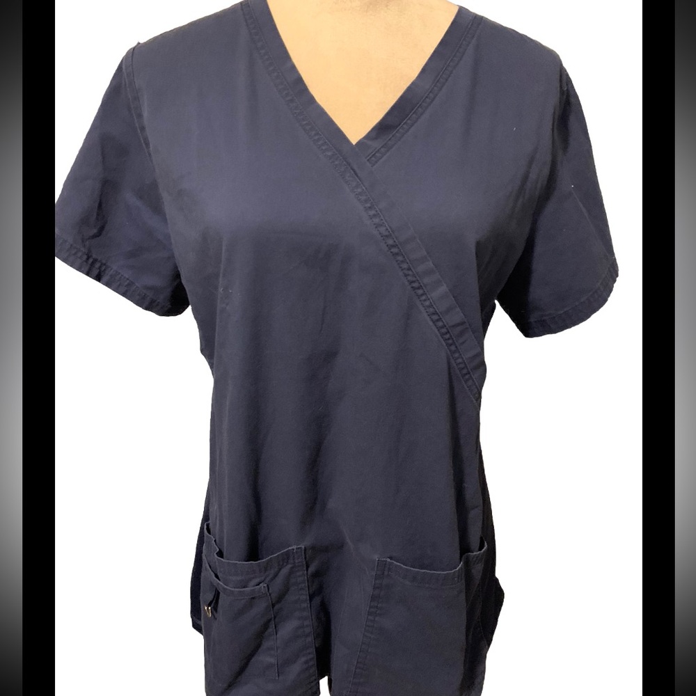 Butter-Soft Stretch Scrub Top Navy Size Medium V Neck